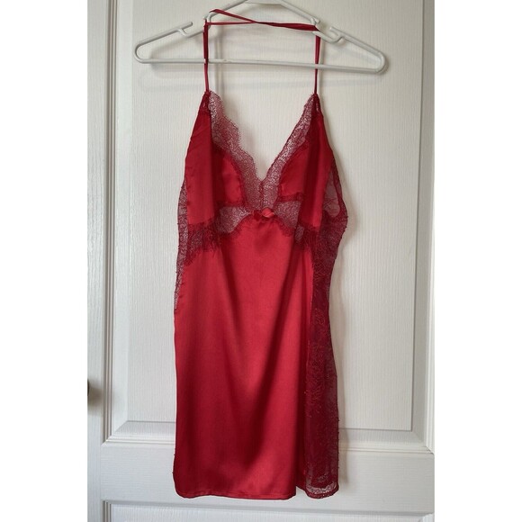 Victoria’s Secret Two Piece Set Nightgown Red Satin Lace Size S/M - Picture 3 of 11